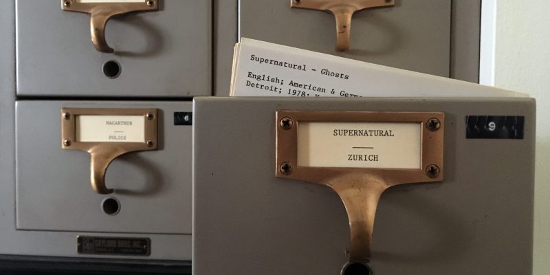 A view of the Folklore Archive index card cabinet.