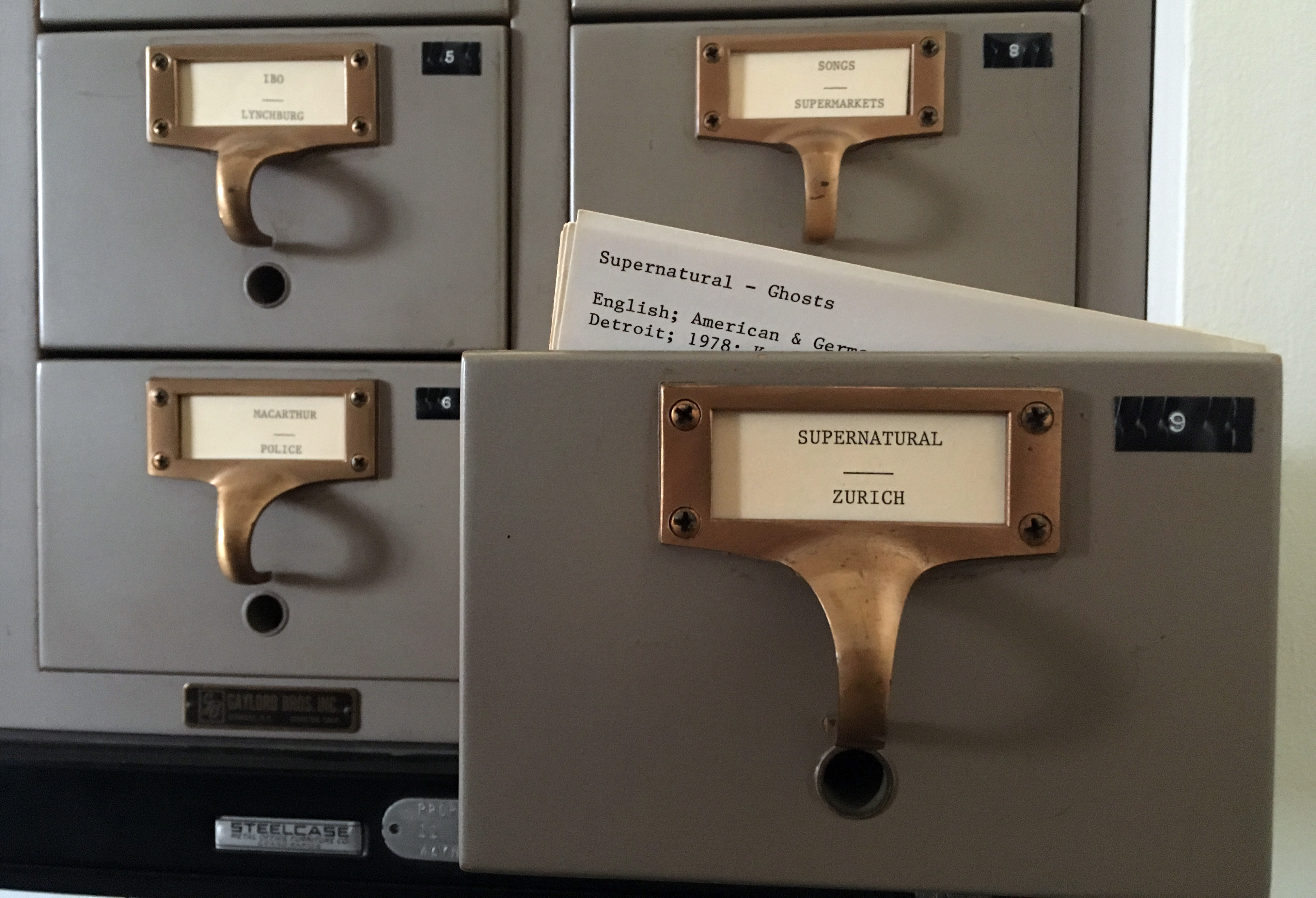 A view of the Folklore Archive index card cabinet.